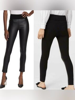 Club Monaco Black Faux Leather Front Legging Stretch Ponte Pants Size 0 Stretch